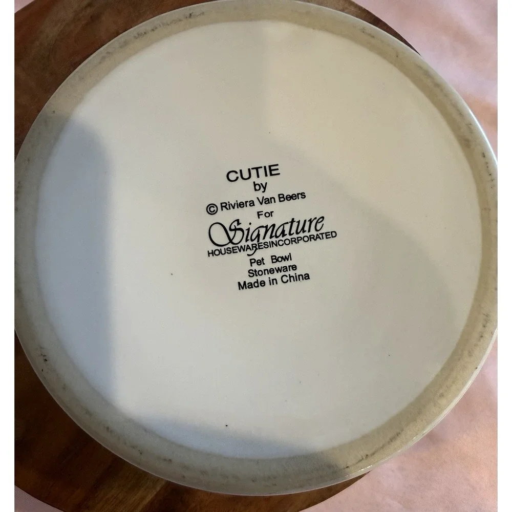 Cutie Cat Pet Water Food Bowl by Riviera Van Beers Signature Stoneware Rainbow